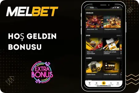 Melbet mobil uygulamasında hoş geldin bonusu ekranı