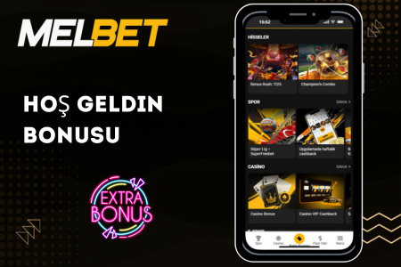 Melbet mobil uygulamasında hoş geldin bonusu ekranı