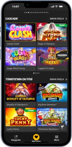 Slot oyunlarının listelendiği ve oynanmaya başlandığı ekran